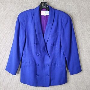 Vintage Casual Corner Jacket Women 6P Blue Blazer Double Breasted Classic Career